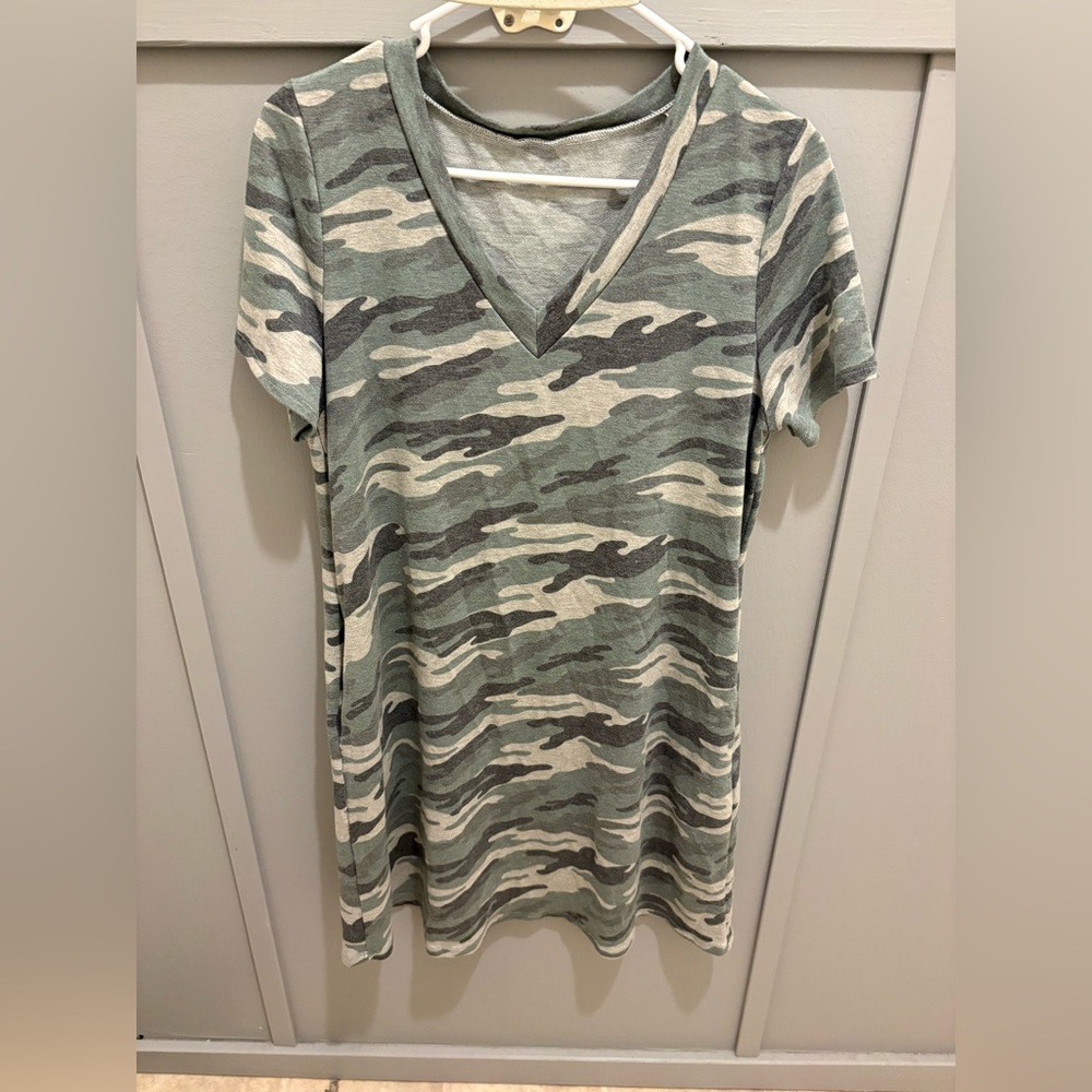 Camouflage V-Neck T-Shirt Dress